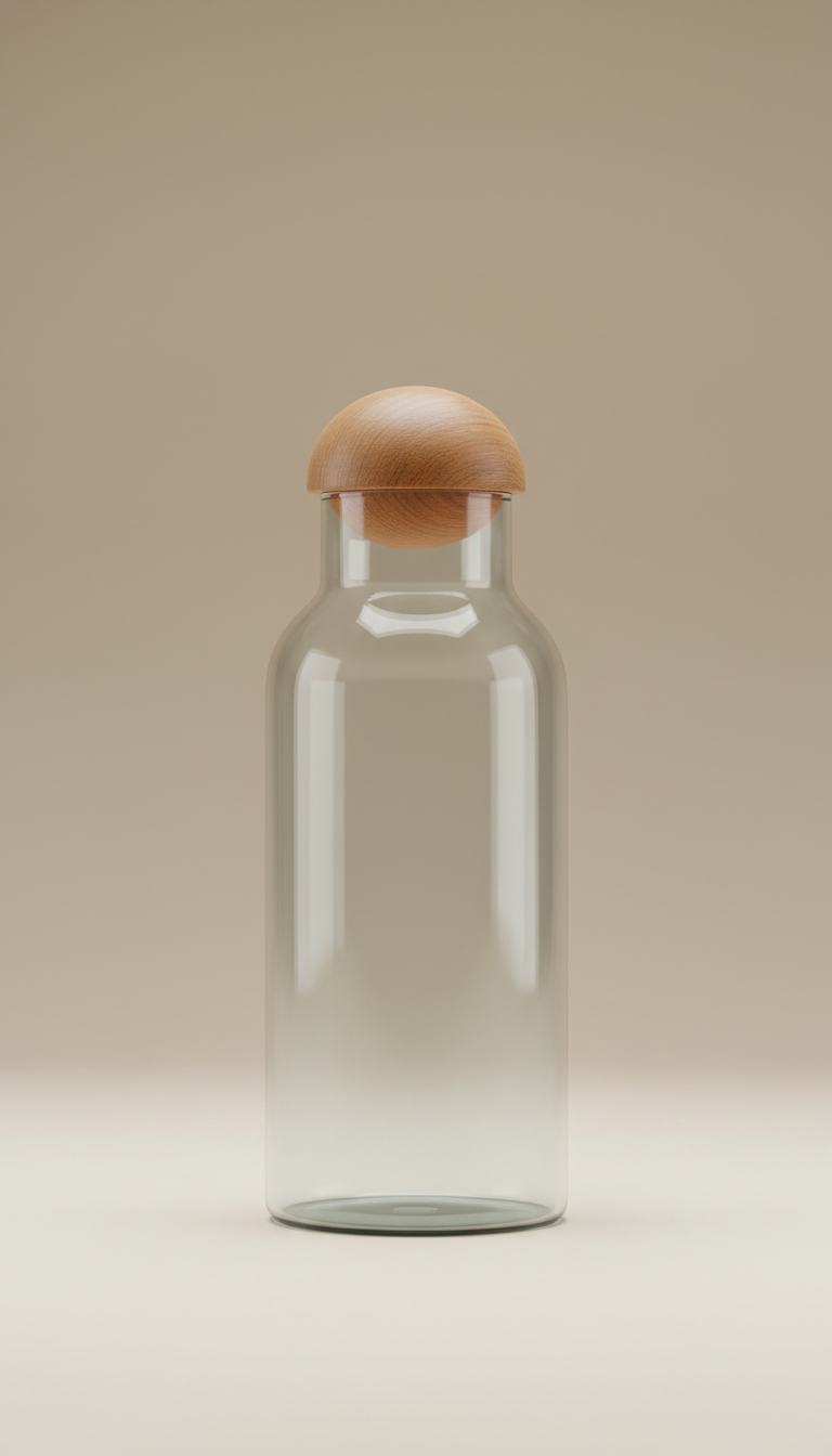 Glass water carafe with oak stopper